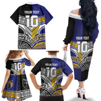 Custom Rugby Niue and Aotearoa Family Matching Off The Shoulder Long Sleeve Dress and Hawaiian Shirt Hiapo with Maori Moko Tribal Heritage Tattoos LT03 - Polynesian Pride