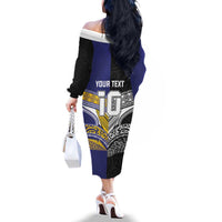 Custom Rugby Niue and Aotearoa Family Matching Off The Shoulder Long Sleeve Dress and Hawaiian Shirt Hiapo with Maori Moko Tribal Heritage Tattoos LT03 - Polynesian Pride