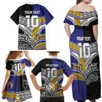 Custom Rugby Niue and Aotearoa Family Matching Off Shoulder Maxi Dress and Hawaiian Shirt Hiapo with Maori Moko Tribal Heritage Tattoos LT03 - Polynesian Pride