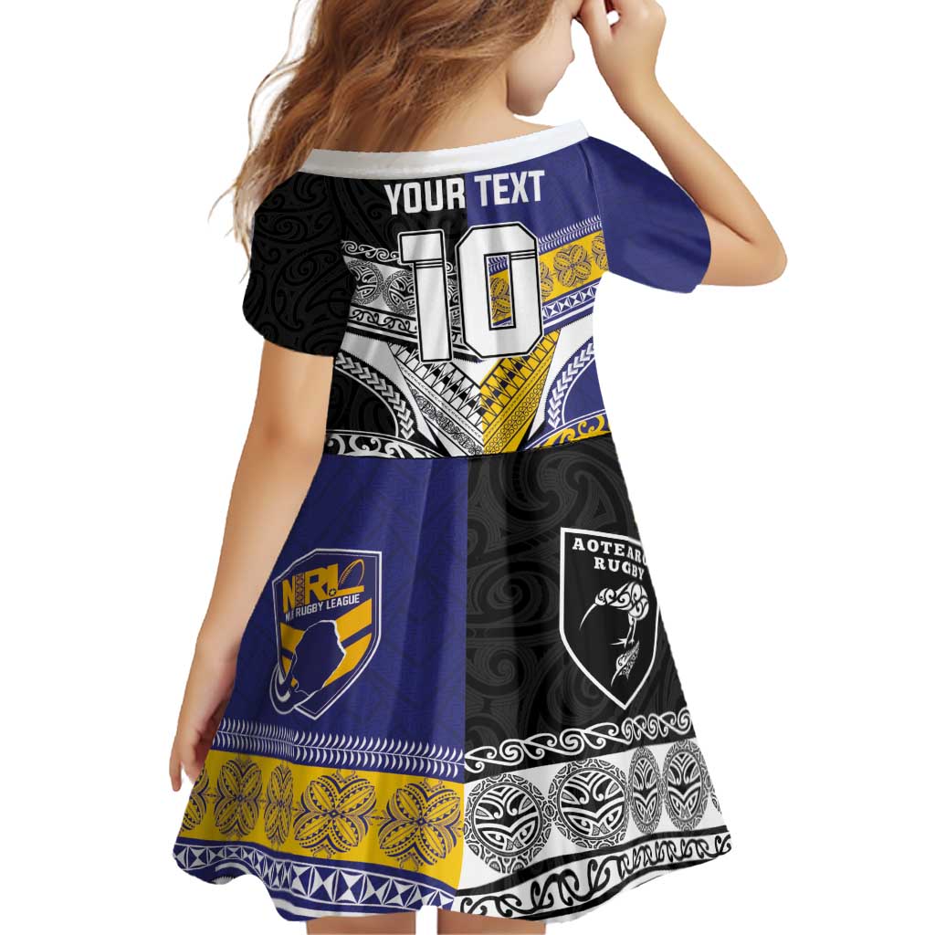 Custom Rugby Niue and Aotearoa Family Matching Puletasi and Hawaiian Shirt Hiapo with Maori Moko Tribal Heritage Tattoos LT03 - Polynesian Pride