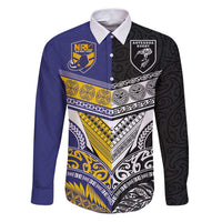 Custom Rugby Niue and Aotearoa Family Matching Puletasi and Hawaiian Shirt Hiapo with Maori Moko Tribal Heritage Tattoos LT03 Dad's Shirt - Long Sleeve Black - Polynesian Pride