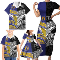 Custom Rugby Niue and Aotearoa Family Matching Short Sleeve Bodycon Dress and Hawaiian Shirt Hiapo with Maori Moko Tribal Heritage Tattoos LT03 - Polynesian Pride