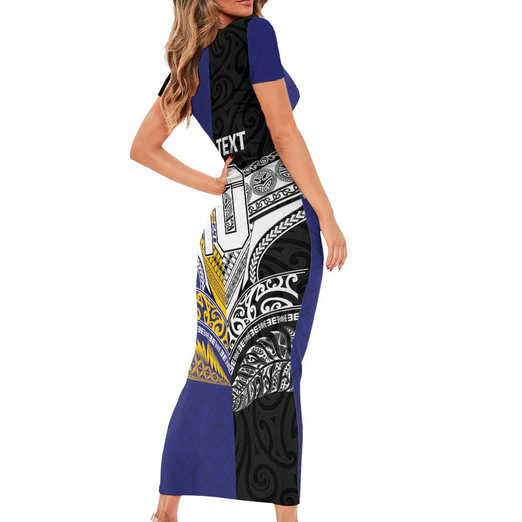 Custom Rugby Niue and Aotearoa Family Matching Short Sleeve Bodycon Dress and Hawaiian Shirt Hiapo with Maori Moko Tribal Heritage Tattoos LT03 - Polynesian Pride