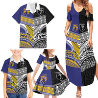 Custom Rugby Niue and Aotearoa Family Matching Summer Maxi Dress and Hawaiian Shirt Hiapo with Maori Moko Tribal Heritage Tattoos LT03 - Polynesian Pride