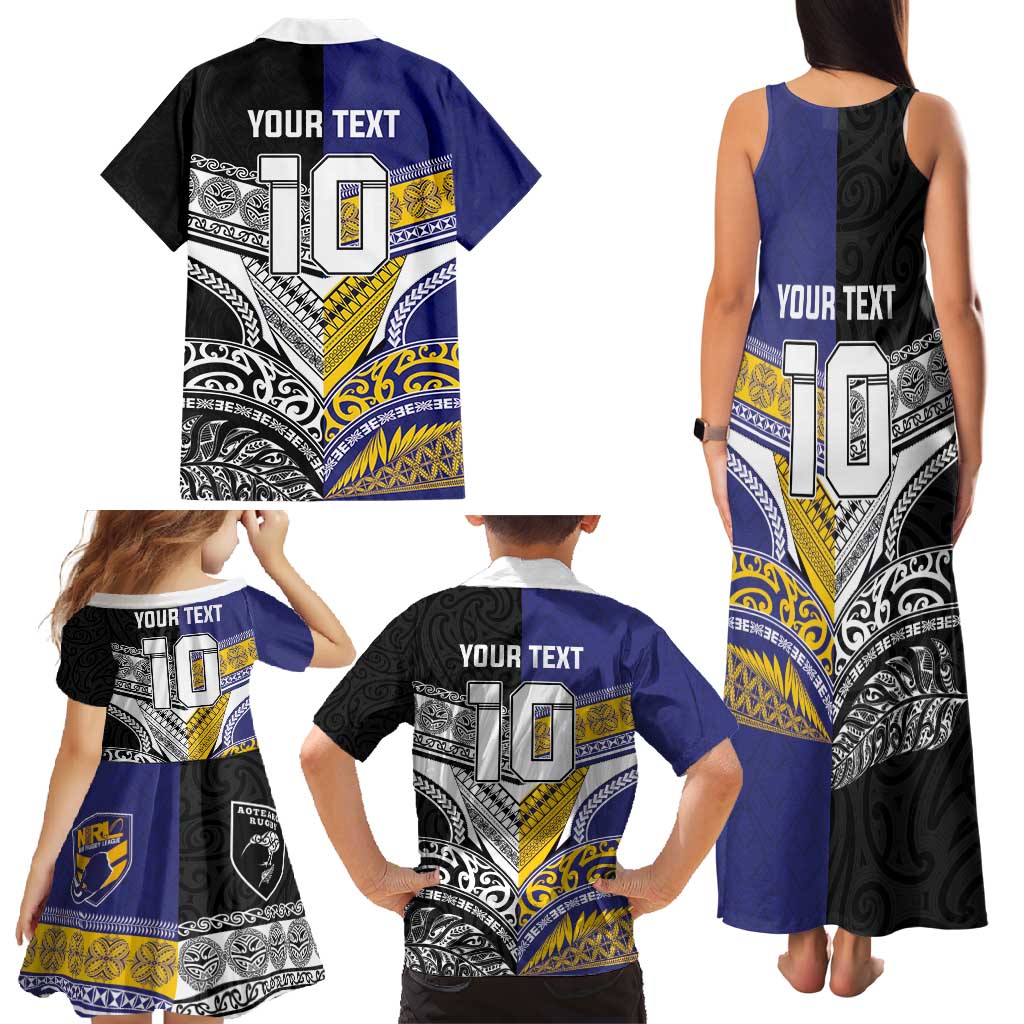 Custom Rugby Niue and Aotearoa Family Matching Tank Maxi Dress and Hawaiian Shirt Hiapo with Maori Moko Tribal Heritage Tattoos LT03 - Polynesian Pride