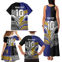Custom Rugby Niue and Aotearoa Family Matching Tank Maxi Dress and Hawaiian Shirt Hiapo with Maori Moko Tribal Heritage Tattoos LT03 - Polynesian Pride