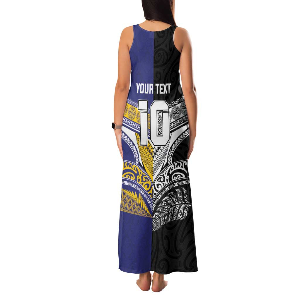 Custom Rugby Niue and Aotearoa Family Matching Tank Maxi Dress and Hawaiian Shirt Hiapo with Maori Moko Tribal Heritage Tattoos LT03 - Polynesian Pride