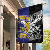 Rugby Niue and Aotearoa Garden Flag Hiapo with Maori Moko Tribal Heritage Tattoos - Polynesian Pride