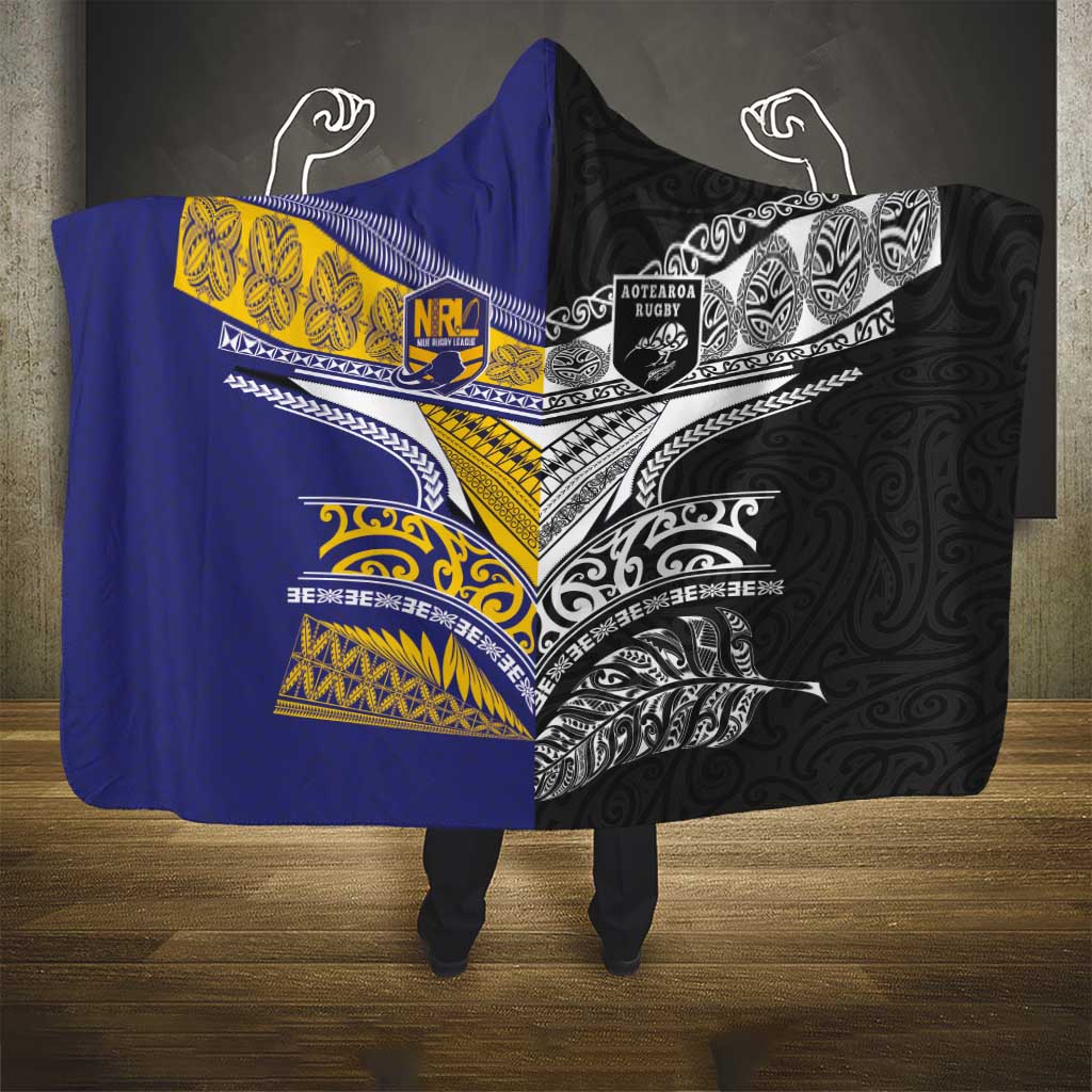 Rugby Niue and Aotearoa Hooded Blanket Hiapo with Maori Moko Tribal Heritage Tattoos - Polynesian Pride