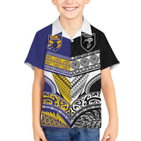 Custom Rugby Niue and Aotearoa Kid Hawaiian Shirt Hiapo with Maori Moko Tribal Heritage Tattoos LT03 Kid Black - Polynesian Pride