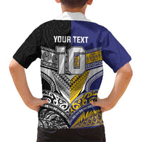 Custom Rugby Niue and Aotearoa Kid Hawaiian Shirt Hiapo with Maori Moko Tribal Heritage Tattoos LT03 - Polynesian Pride