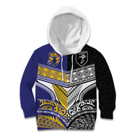 Custom Rugby Niue and Aotearoa Kid Hoodie Hiapo with Maori Moko Tribal Heritage Tattoos LT03 Hoodie Black - Polynesian Pride