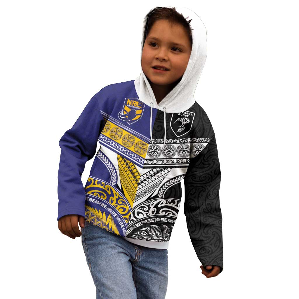 Custom Rugby Niue and Aotearoa Kid Hoodie Hiapo with Maori Moko Tribal Heritage Tattoos LT03 - Polynesian Pride