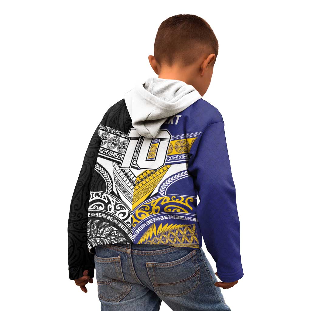 Custom Rugby Niue and Aotearoa Kid Hoodie Hiapo with Maori Moko Tribal Heritage Tattoos LT03 - Polynesian Pride
