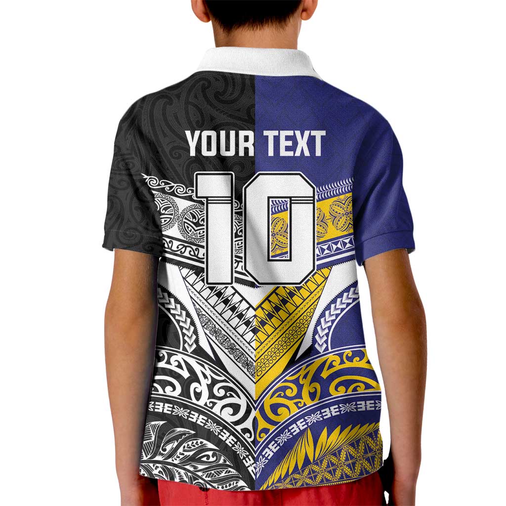 Custom Rugby Niue and Aotearoa Kid Polo Shirt Hiapo with Maori Moko Tribal Heritage Tattoos LT03 - Polynesian Pride