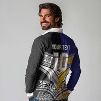 Custom Rugby Niue and Aotearoa Long Sleeve Polo Shirt Hiapo with Maori Moko Tribal Heritage Tattoos LT03 - Polynesian Pride