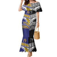 Custom Rugby Niue and Aotearoa Mermaid Dress Hiapo with Maori Moko Tribal Heritage Tattoos LT03 Women Black - Polynesian Pride