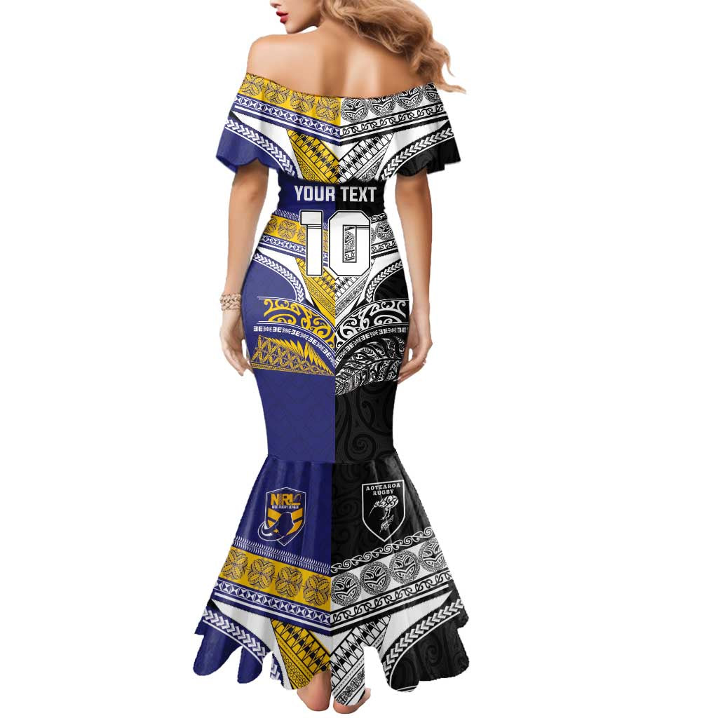 Custom Rugby Niue and Aotearoa Mermaid Dress Hiapo with Maori Moko Tribal Heritage Tattoos LT03 - Polynesian Pride