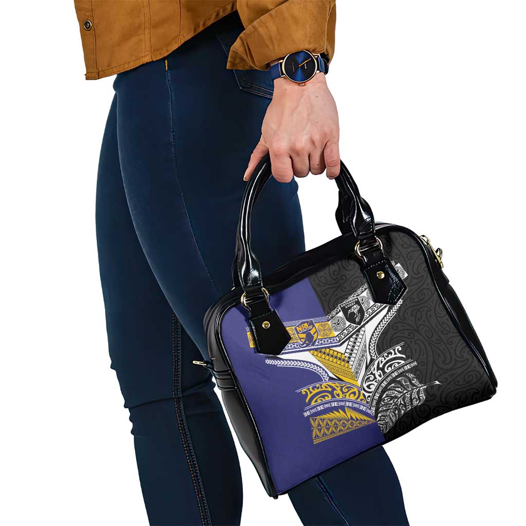 Rugby Niue and Aotearoa Shoulder Handbag Hiapo with Maori Moko Tribal Heritage Tattoos - Polynesian Pride