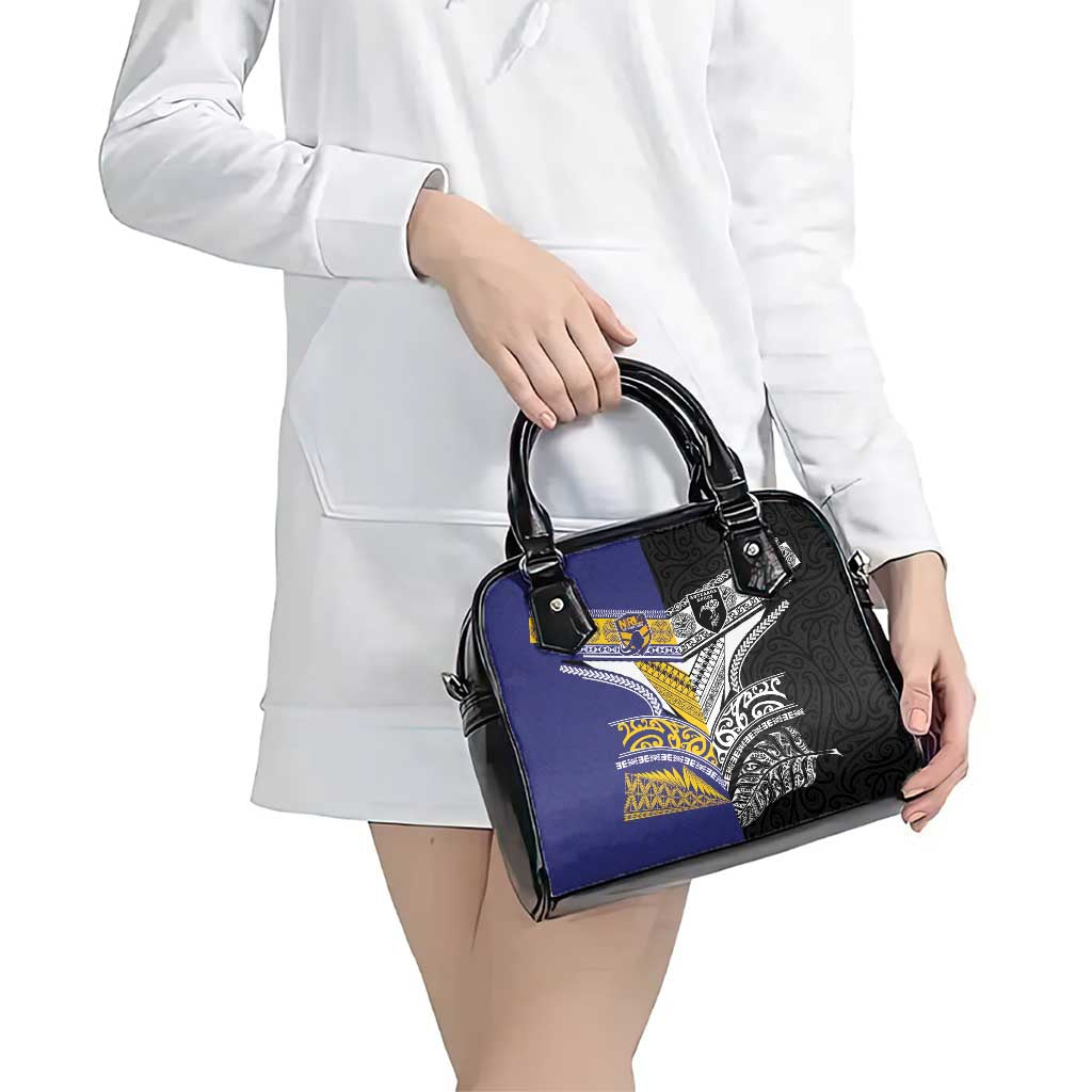 Rugby Niue and Aotearoa Shoulder Handbag Hiapo with Maori Moko Tribal Heritage Tattoos - Polynesian Pride