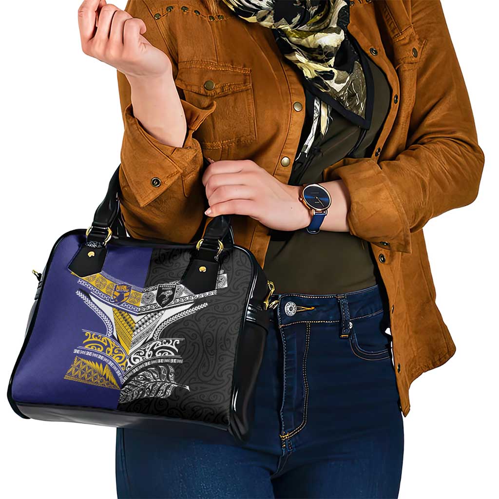 Rugby Niue and Aotearoa Shoulder Handbag Hiapo with Maori Moko Tribal Heritage Tattoos - Polynesian Pride