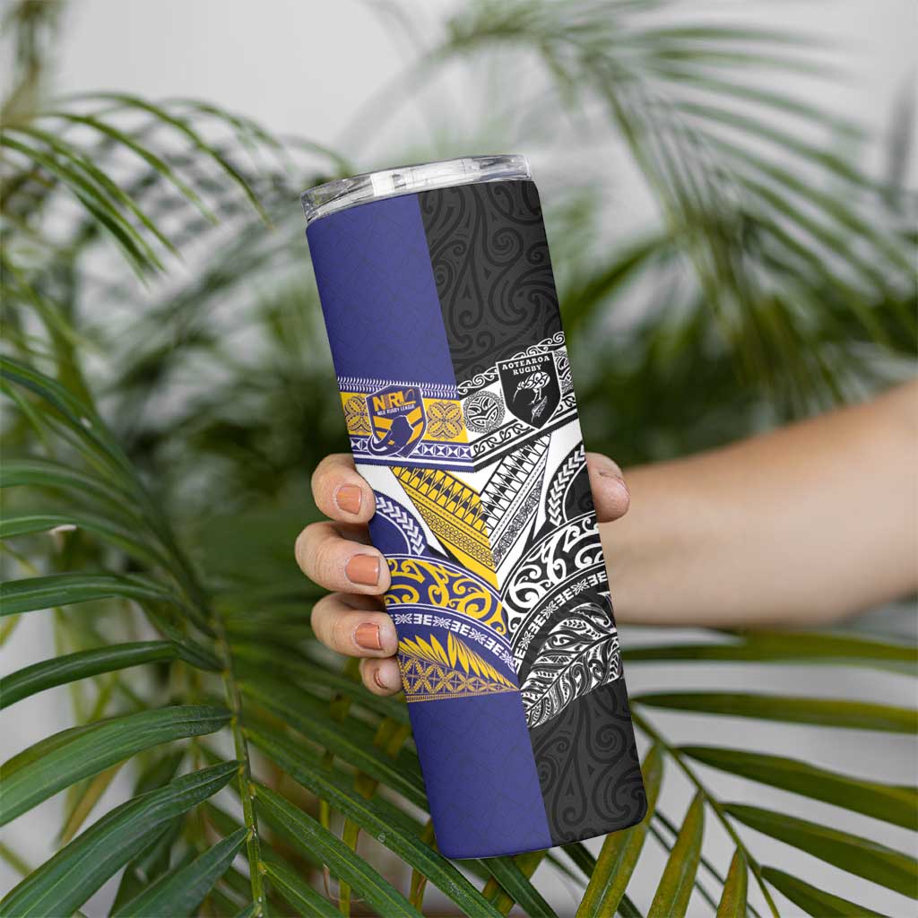 Custom Rugby Niue and Aotearoa Skinny Tumbler Hiapo with Maori Moko Tribal Heritage Tattoos LT03 - Polynesian Pride