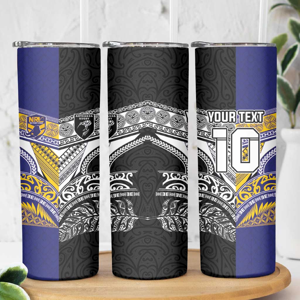 Custom Rugby Niue and Aotearoa Skinny Tumbler Hiapo with Maori Moko Tribal Heritage Tattoos LT03 - Polynesian Pride