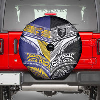Rugby Niue and Aotearoa Spare Tire Cover Hiapo with Maori Moko Tribal Heritage Tattoos LT03 - Polynesian Pride