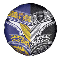 Rugby Niue and Aotearoa Spare Tire Cover Hiapo with Maori Moko Tribal Heritage Tattoos LT03 - Polynesian Pride