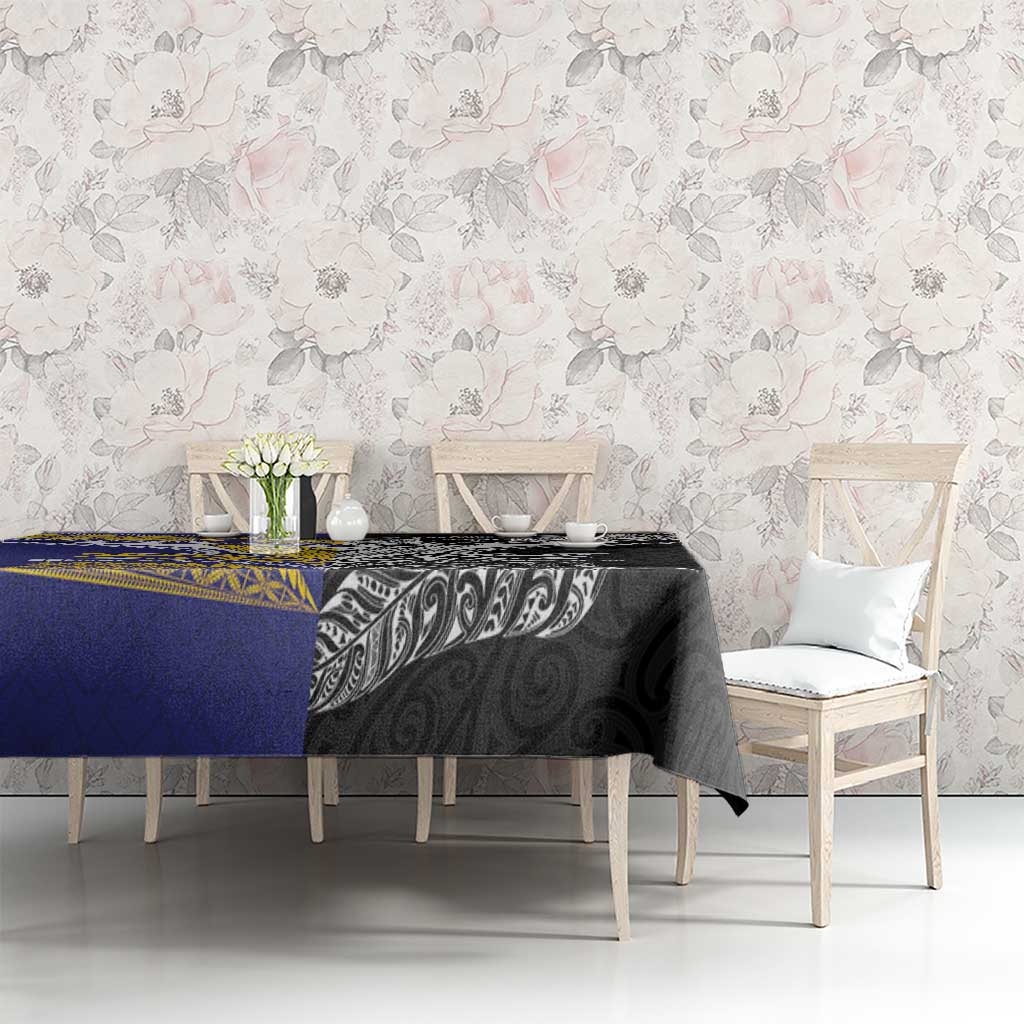 Rugby Niue and Aotearoa Tablecloth Hiapo with Maori Moko Tribal Heritage Tattoos - Polynesian Pride