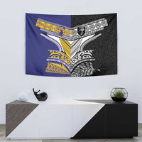 Rugby Niue and Aotearoa Tapestry Hiapo with Maori Moko Tribal Heritage Tattoos - Polynesian Pride