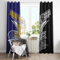 Rugby Niue and Aotearoa Window Curtain Hiapo with Maori Moko Tribal Heritage Tattoos - Polynesian Pride