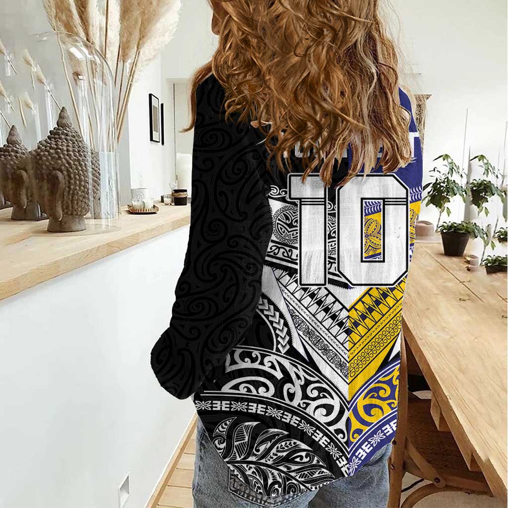 Custom Rugby Niue and Aotearoa Women Casual Shirt Hiapo with Maori Moko Tribal Heritage Tattoos LT03 - Polynesian Pride