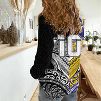Custom Rugby Niue and Aotearoa Women Casual Shirt Hiapo with Maori Moko Tribal Heritage Tattoos LT03 - Polynesian Pride