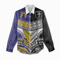 Custom Rugby Niue and Aotearoa Women Casual Shirt Hiapo with Maori Moko Tribal Heritage Tattoos LT03 - Polynesian Pride