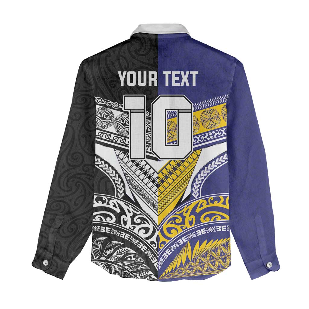 Custom Rugby Niue and Aotearoa Women Casual Shirt Hiapo with Maori Moko Tribal Heritage Tattoos LT03 - Polynesian Pride