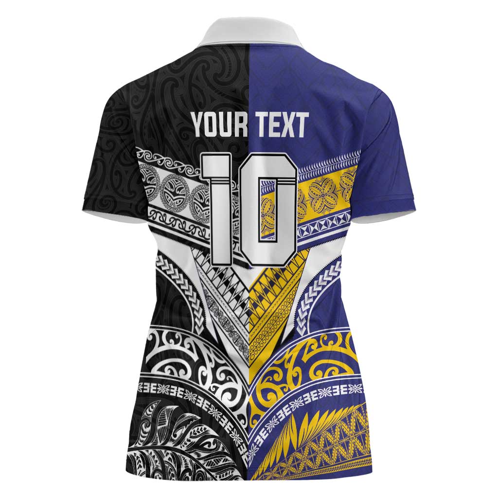 Custom Rugby Niue and Aotearoa Women Polo Shirt Hiapo with Maori Moko Tribal Heritage Tattoos LT03 - Polynesian Pride