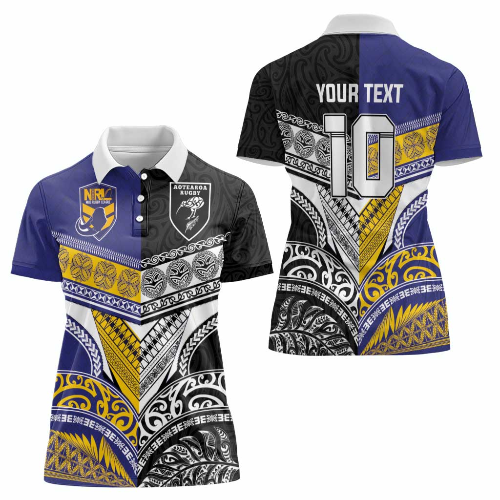 Custom Rugby Niue and Aotearoa Women Polo Shirt Hiapo with Maori Moko Tribal Heritage Tattoos LT03 - Polynesian Pride
