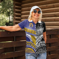 Custom Rugby Niue and Aotearoa Women Polo Shirt Hiapo with Maori Moko Tribal Heritage Tattoos LT03 - Polynesian Pride
