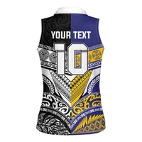 Custom Rugby Niue and Aotearoa Women Sleeveless Polo Shirt Hiapo with Maori Moko Tribal Heritage Tattoos LT03 - Polynesian Pride