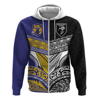 Custom Rugby Niue and Aotearoa Zip Hoodie Hiapo with Maori Moko Tribal Heritage Tattoos LT03 Zip Hoodie Black - Polynesian Pride