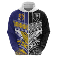 Custom Rugby Niue and Aotearoa Zip Hoodie Hiapo with Maori Moko Tribal Heritage Tattoos LT03 - Polynesian Pride