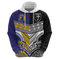 Custom Rugby Niue and Aotearoa Zip Hoodie Hiapo with Maori Moko Tribal Heritage Tattoos LT03 - Polynesian Pride
