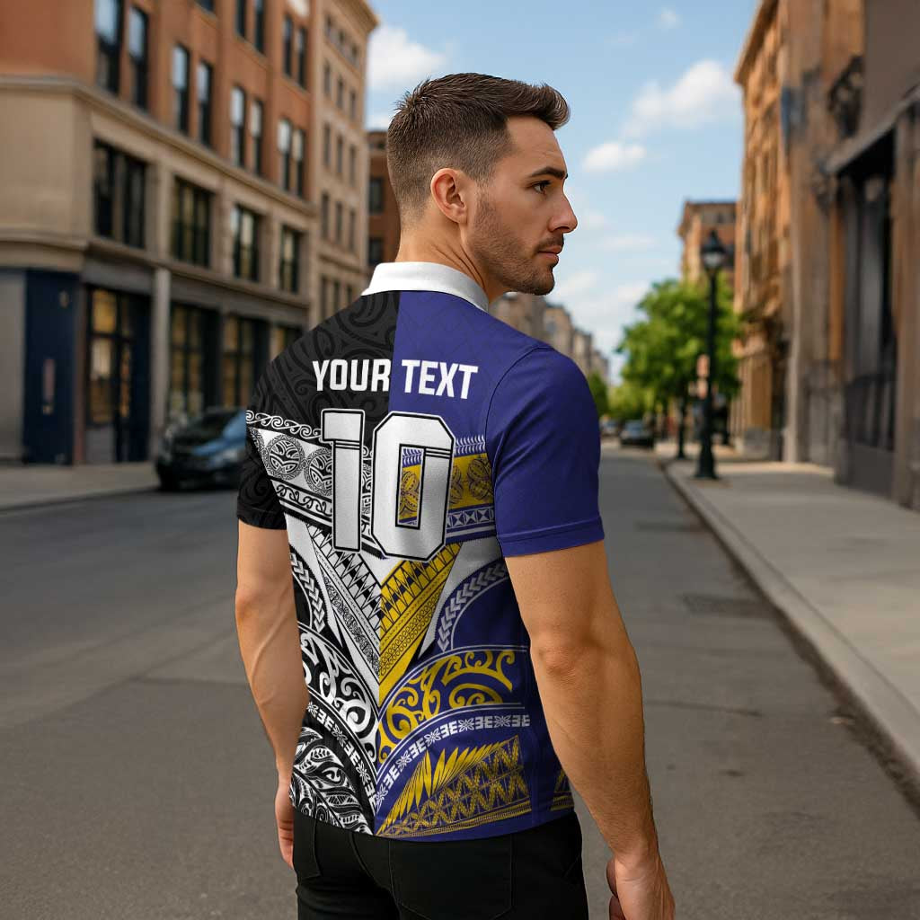 Custom Rugby Niue and Aotearoa Zipper Polo Shirt Hiapo with Maori Moko Tribal Heritage Tattoos LT03 - Polynesian Pride