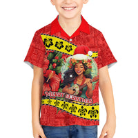 Hawaii Christmas Kid Hawaiian Shirt Hula Girl Hibiscus With Hawaiian Style Tribal Fabric Patchwork LT03 Kid Red - Polynesian Pride