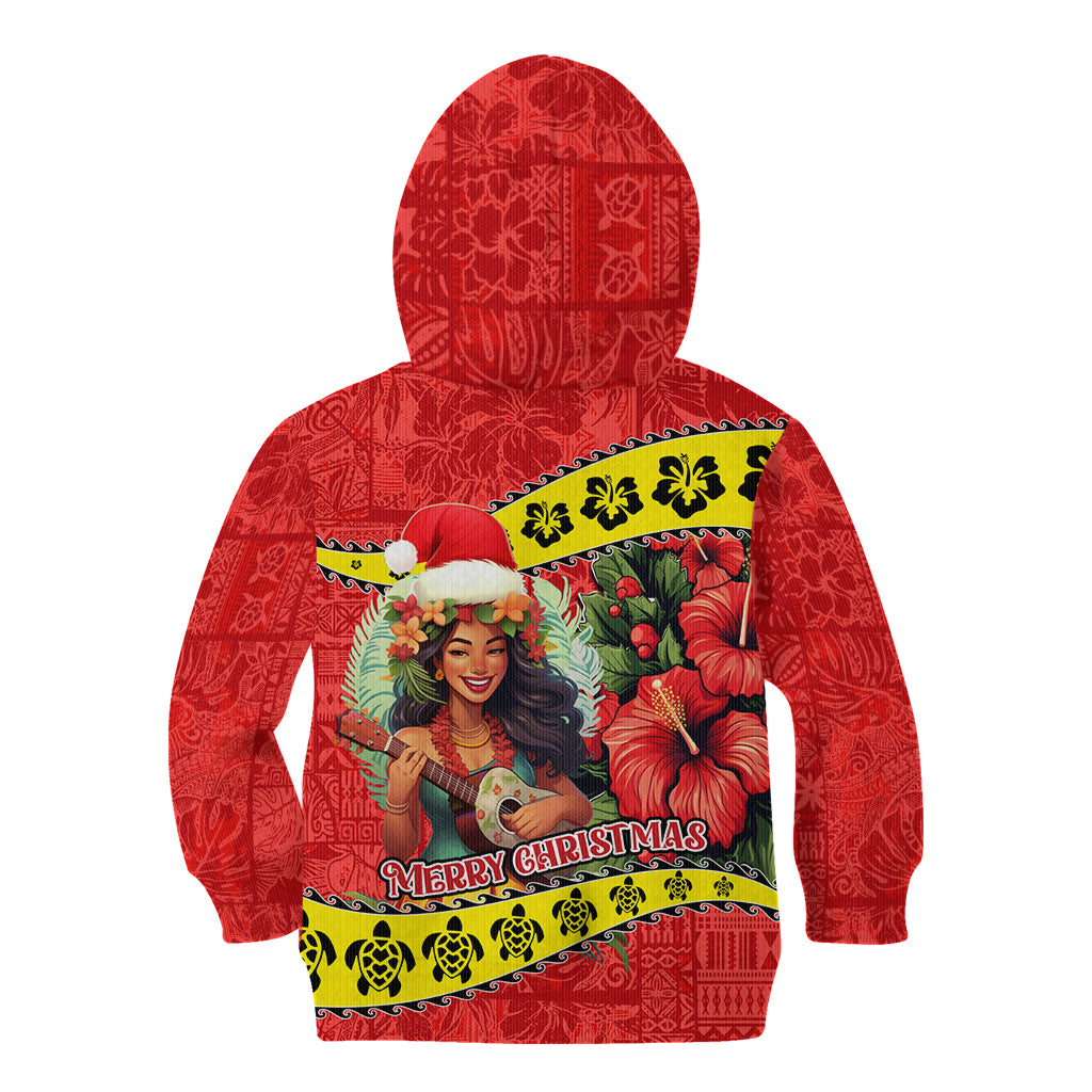 Hawaii Christmas Kid Hoodie Hula Girl Hibiscus With Hawaiian Style Tribal Fabric Patchwork LT03 - Polynesian Pride