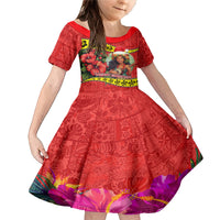 Personalised Hawaii Christmas Family Matching Mermaid Dress and Hawaiian Shirt Hula Girl Hibiscus With Hawaiian Style Tribal Fabric Patchwork LT03 Daughter's Dress Red - Polynesian Pride