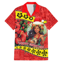 Personalised Hawaii Christmas Family Matching Mermaid Dress and Hawaiian Shirt Hula Girl Hibiscus With Hawaiian Style Tribal Fabric Patchwork LT03 Dad's Shirt - Short Sleeve Red - Polynesian Pride