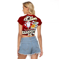 Tahiti Christmas Raglan Cropped T Shirt Tiare Flowers and Pomarea Nigra with Polynesian Pattern LT03 - Polynesian Pride