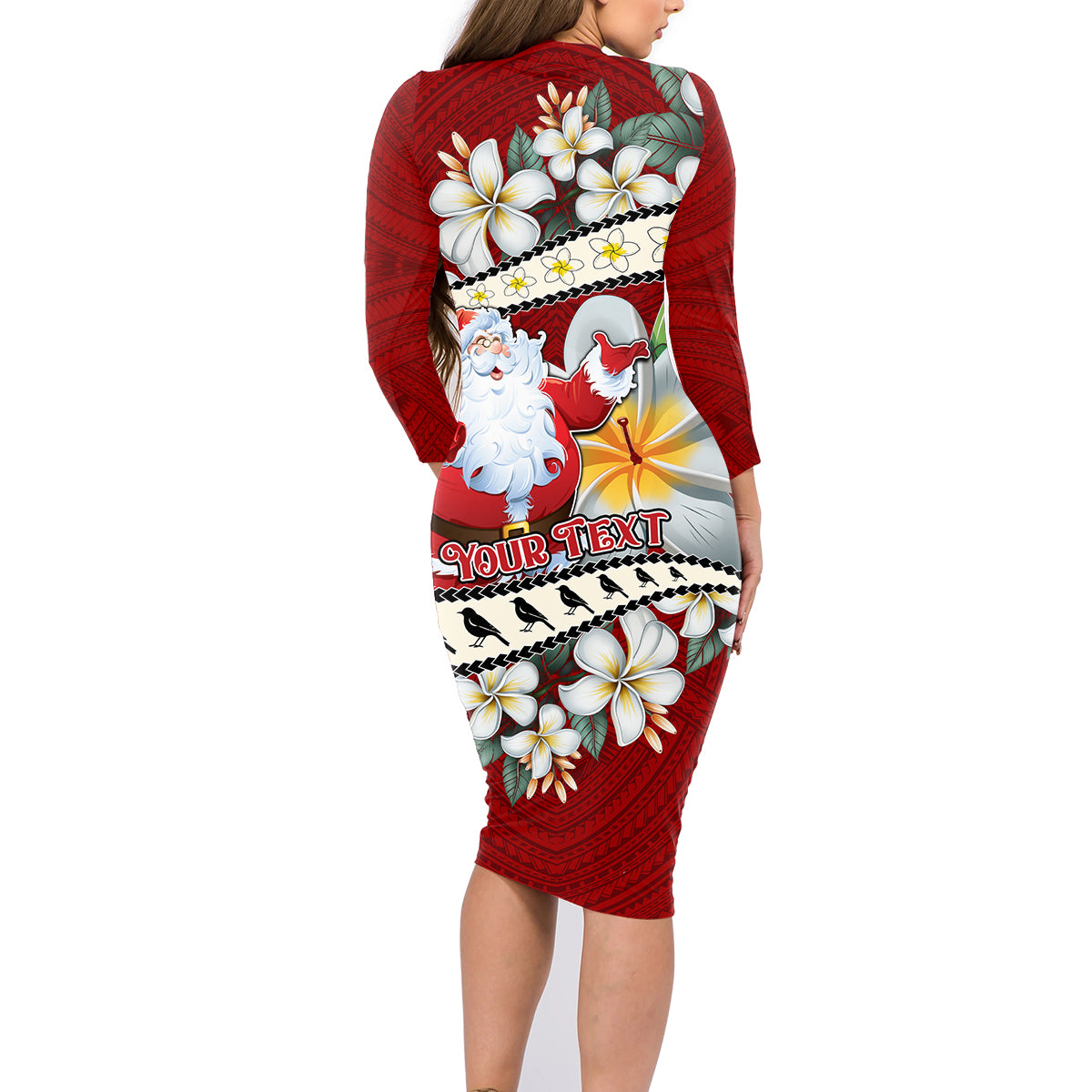 Personalised Tahiti Christmas Family Matching Long Sleeve Bodycon Dress and Hawaiian Shirt Tiare Flowers and Pomarea Nigra with Polynesian Pattern LT03 - Polynesian Pride